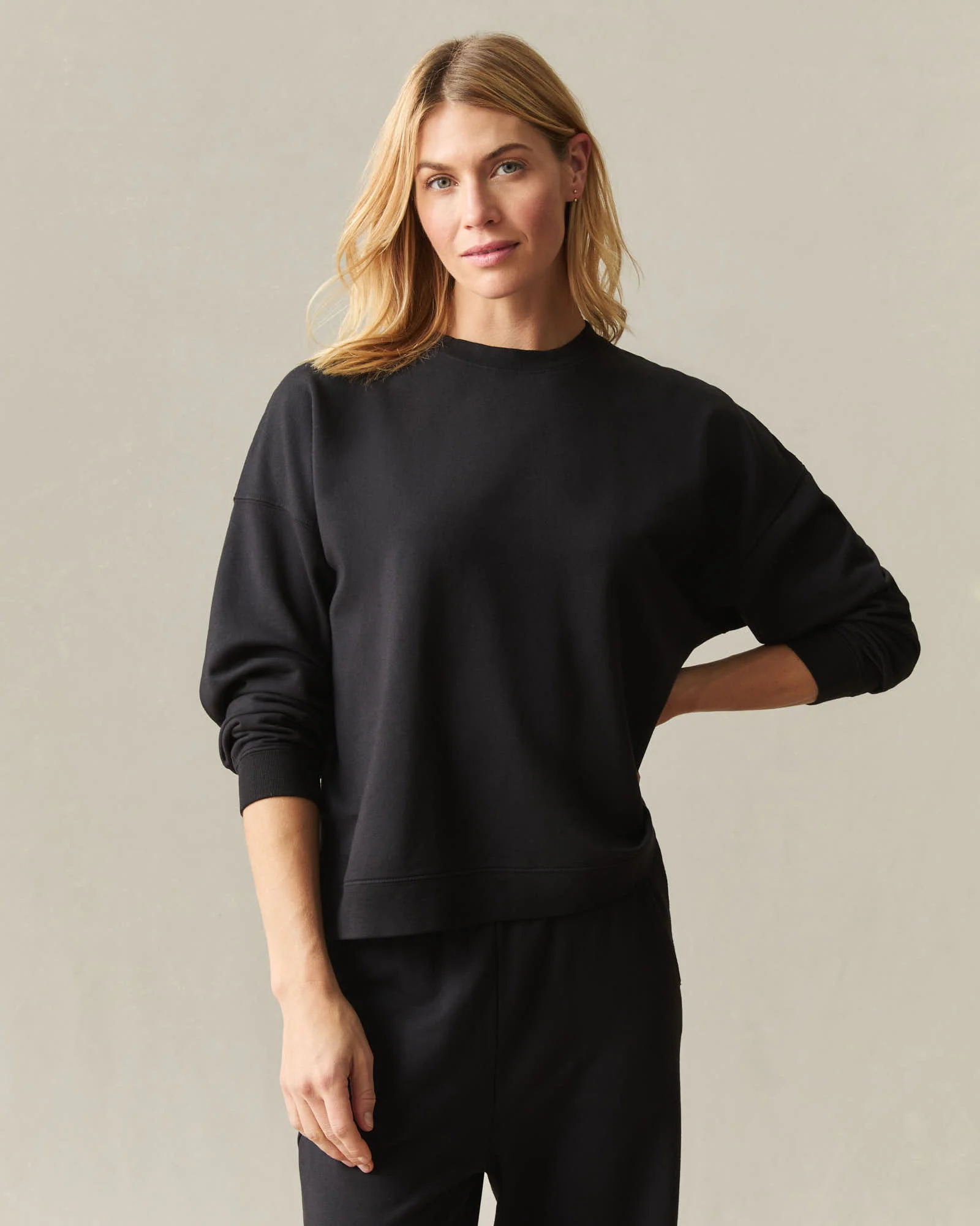 Women's Modal Fleece Crew - Black - Image 2