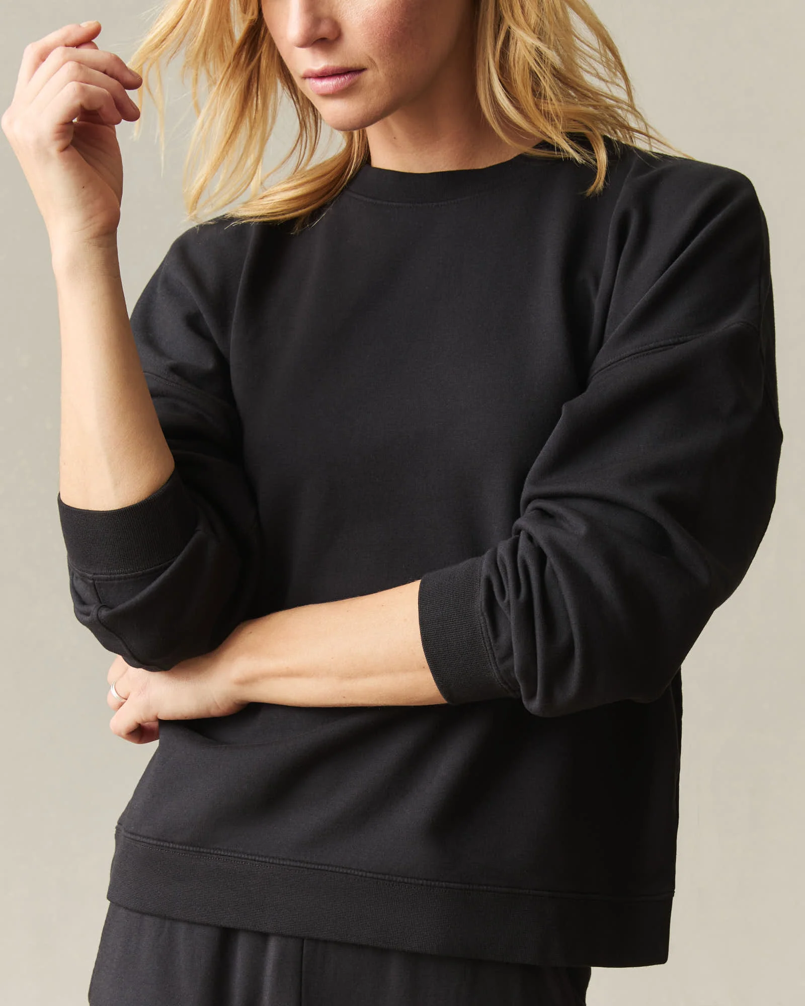 Women's Modal Fleece Crew - Black - Image 4