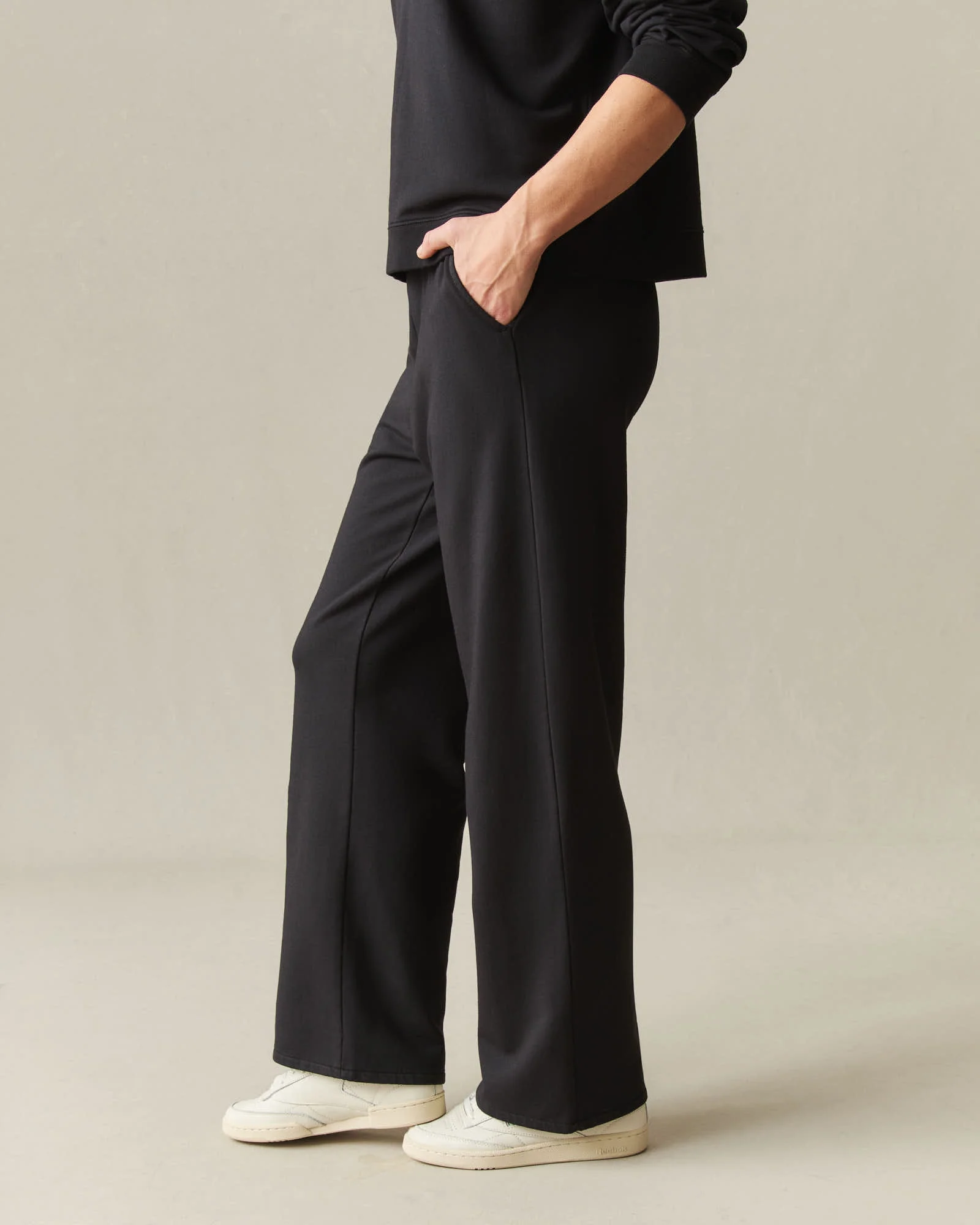 Women's Modal Fleece Straight Pant - Black - Image 2