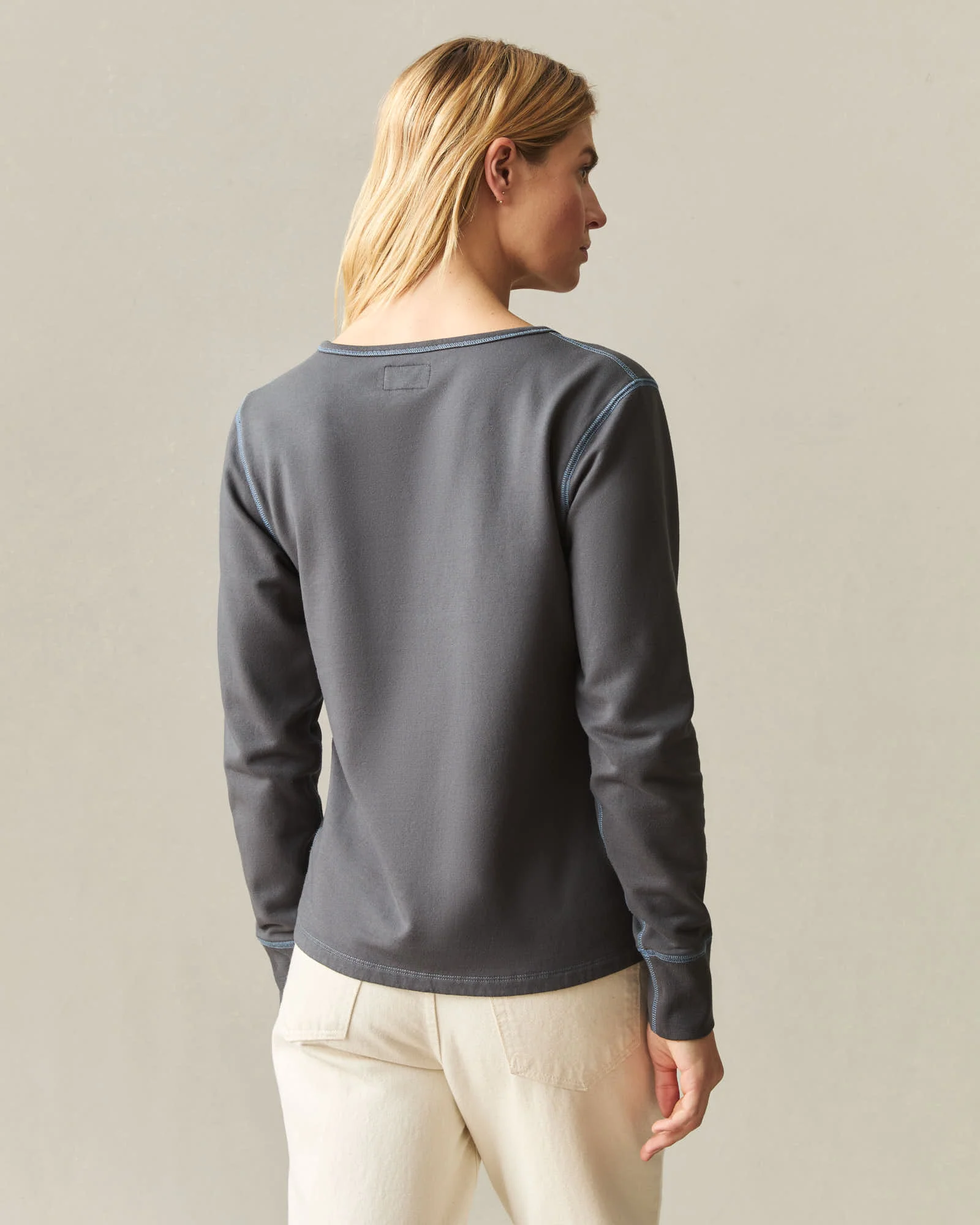 Women's Modal Fleece V-Notch Top - Grey Pinstripe - Image 3