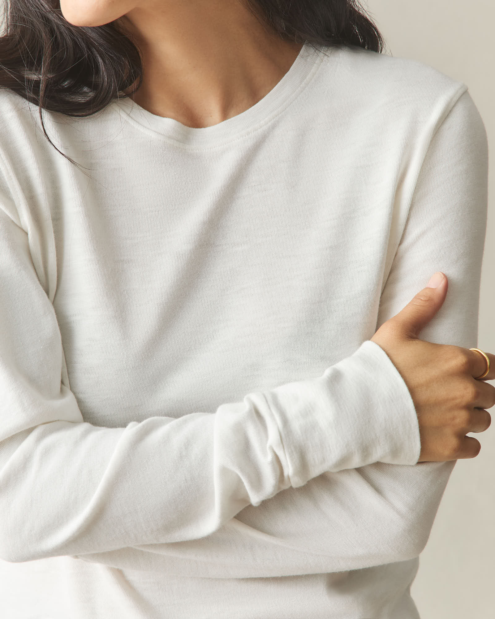 Women's Premium Slub Long Sleeve Crew Tee - Bone - Image 4