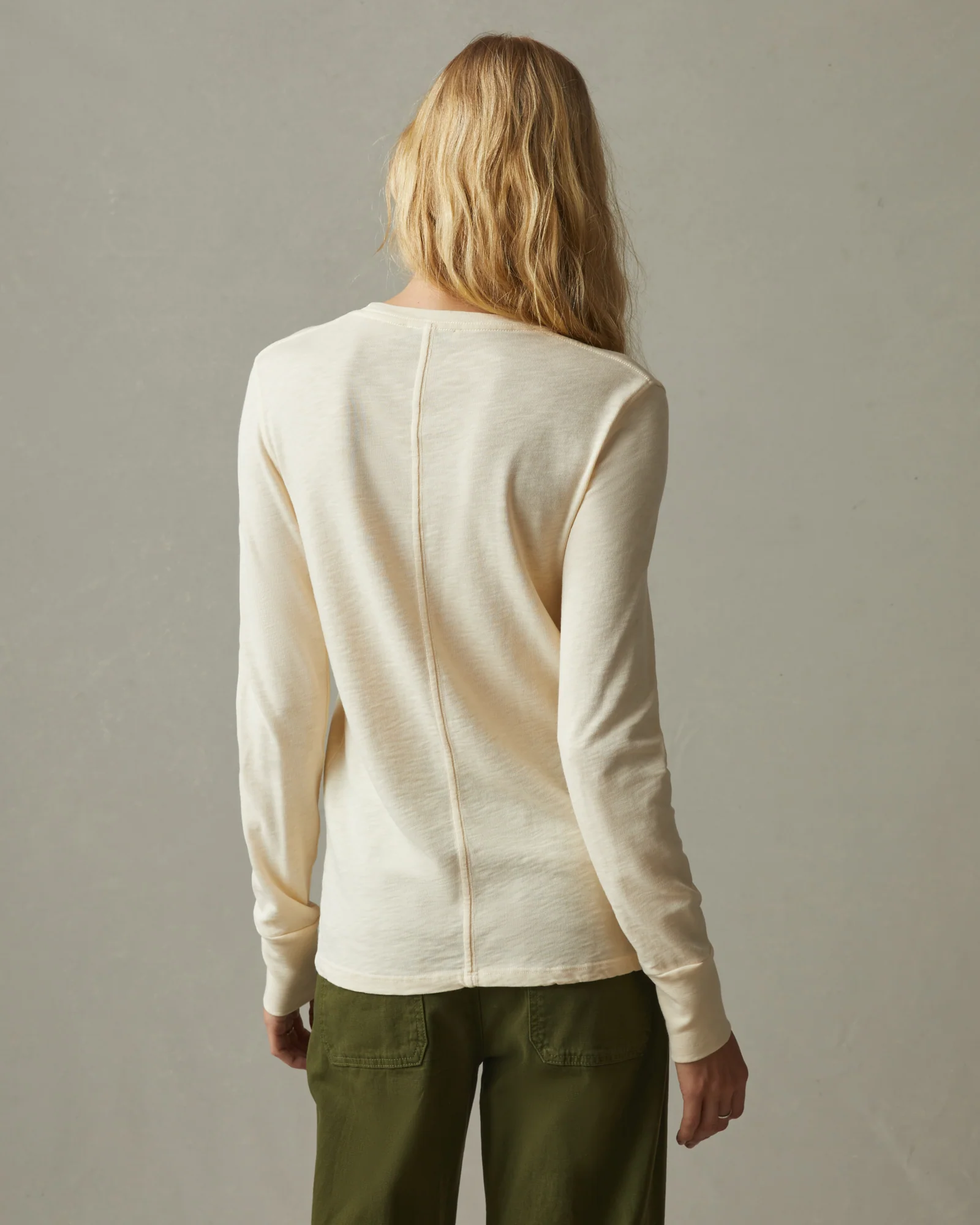 Women's Premium Slub Long Sleeve Crew Tee - Egg Shell - Image 3