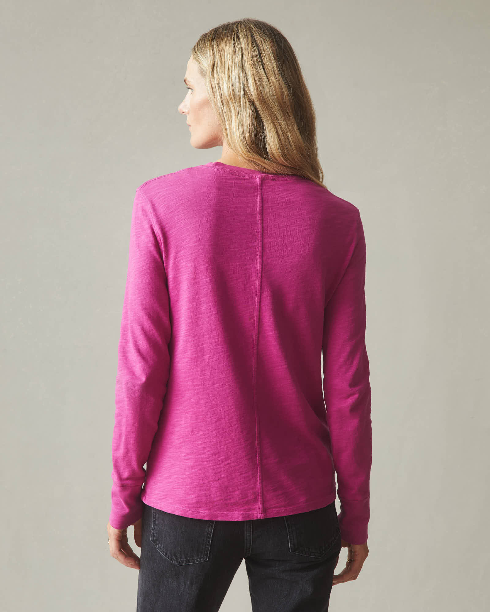 Women's Premium Slub Crew Long Sleeve Tee - Festive Fuchsia - Image 3