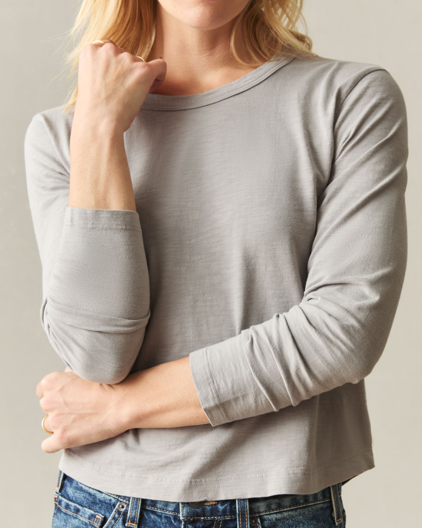 Women's Premium Slub Curved Hem Long Sleeve - Morning Dove - Image 4