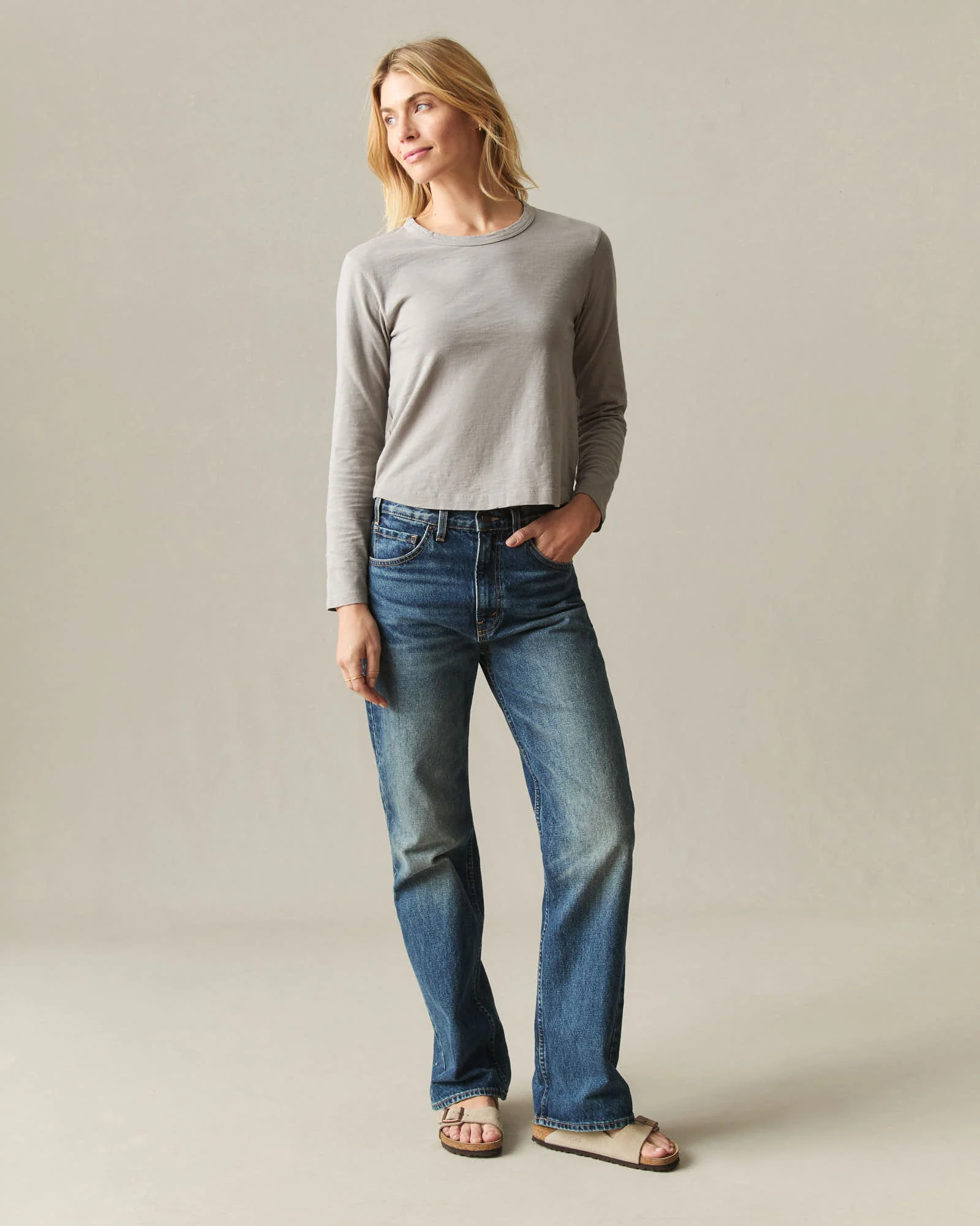 Women's Premium Slub Curved Hem Long Sleeve - Morning Dove - Image 5
