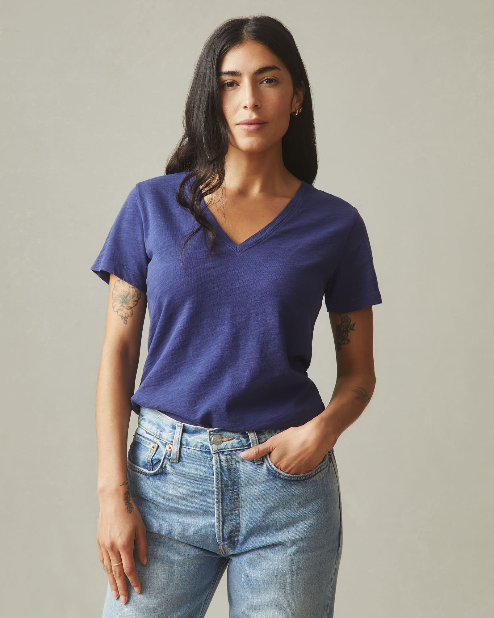 Women's Premium Slub V-Neck Tee - Blue Ribbon - Image 2