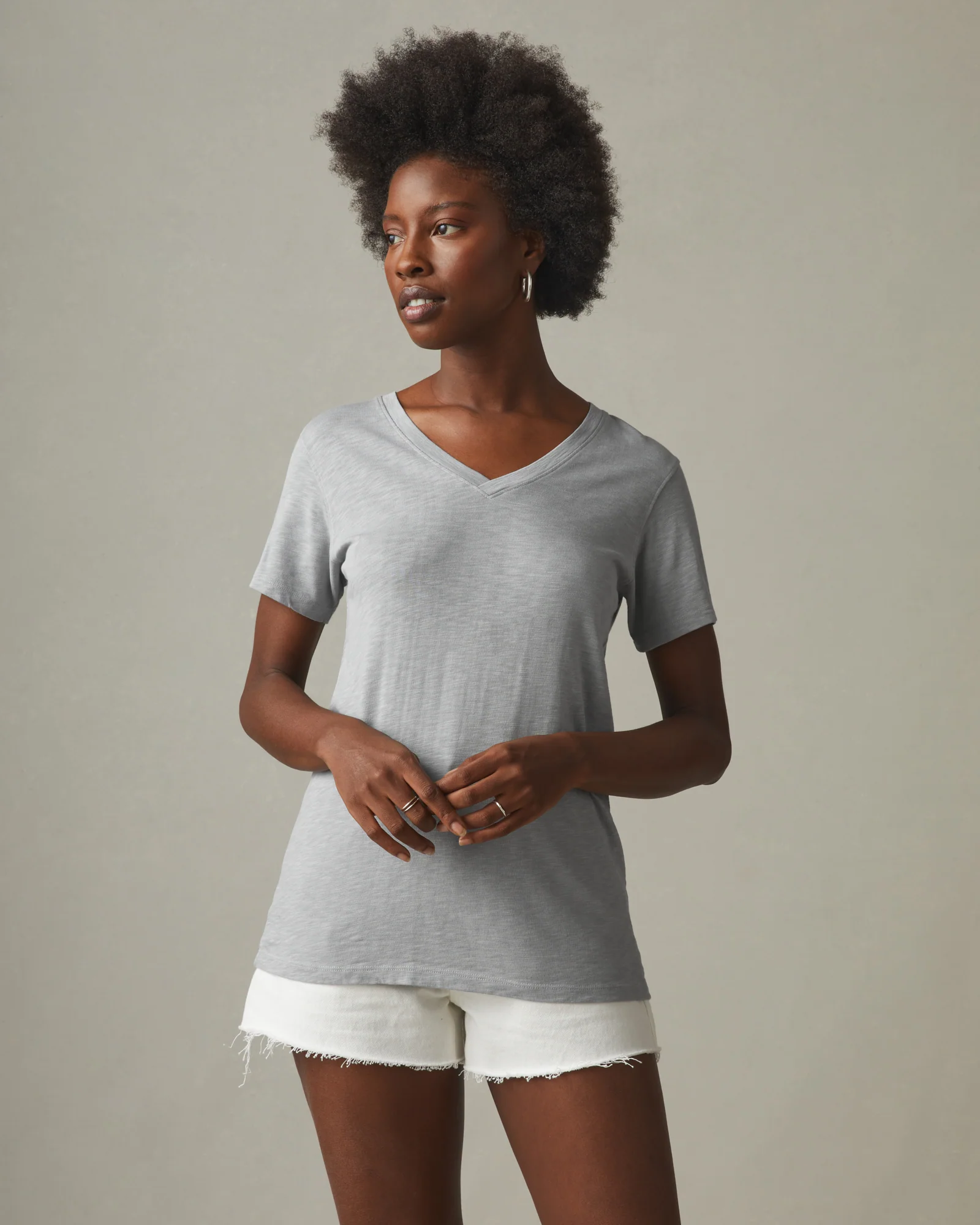 Women's Premium Slub V-Neck Tee - Cement