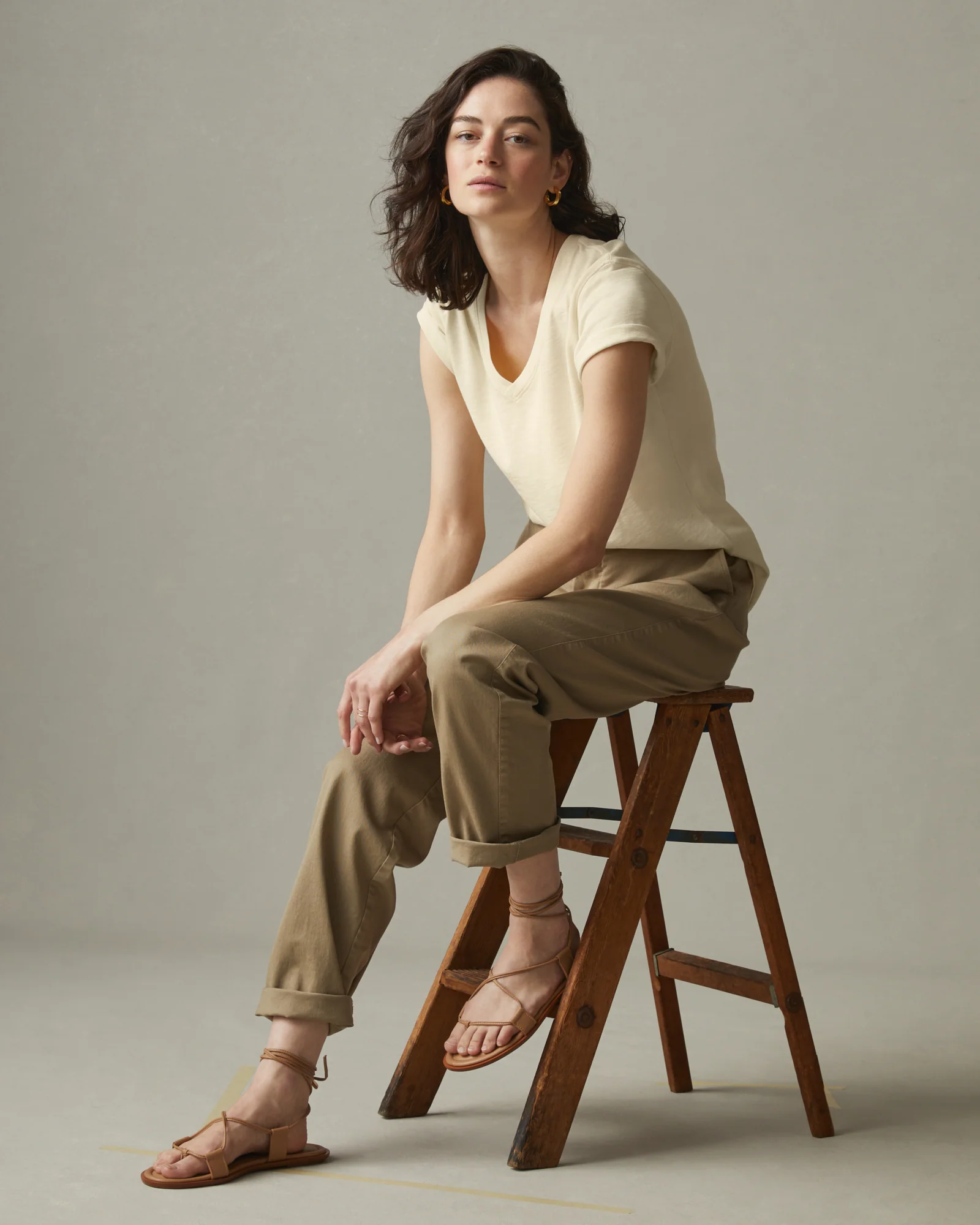 Women's Premium Slub V-Neck Tee - Egg Shell - Image 5