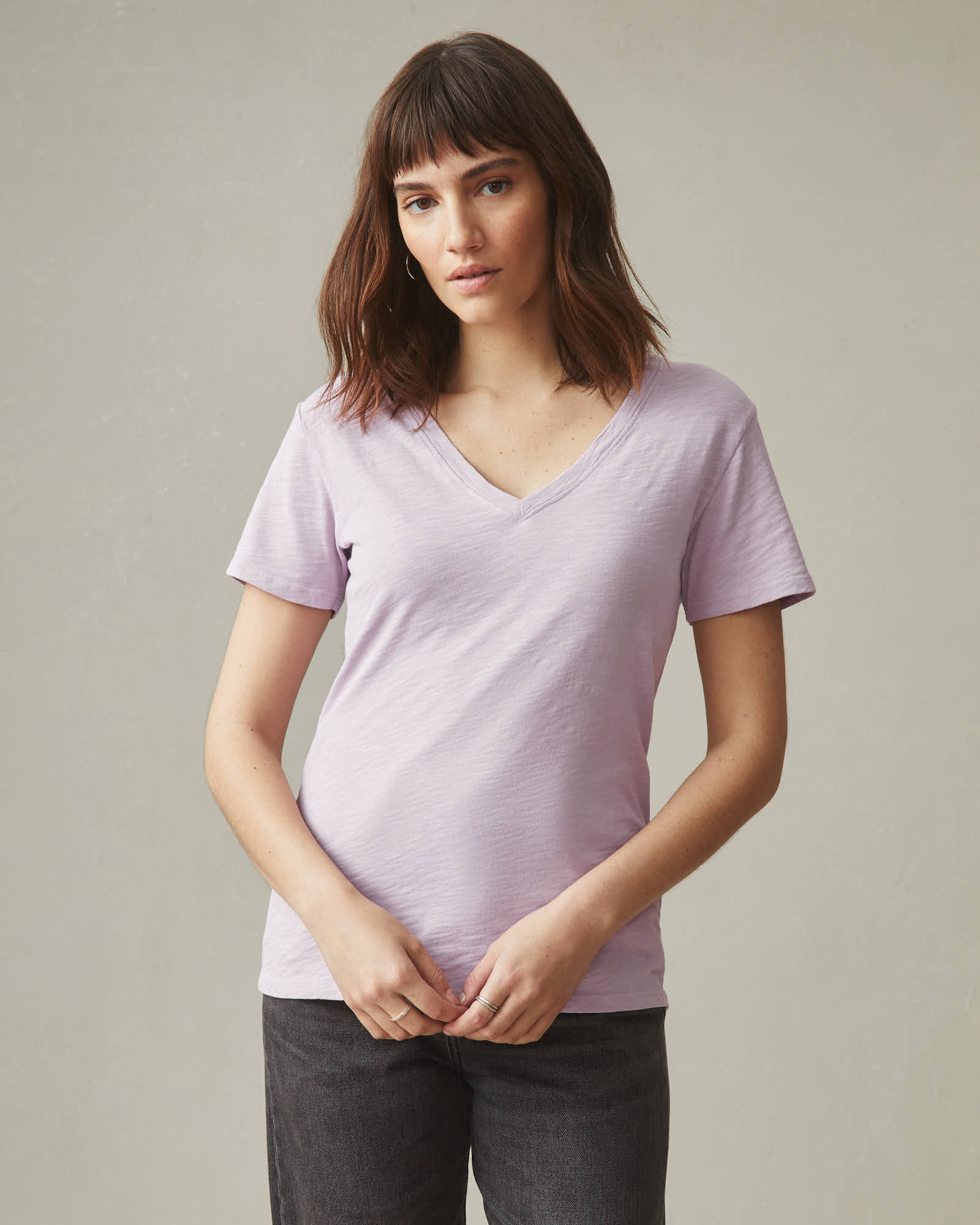 Women's Premium Slub V-Neck Tee - Lavender Frost