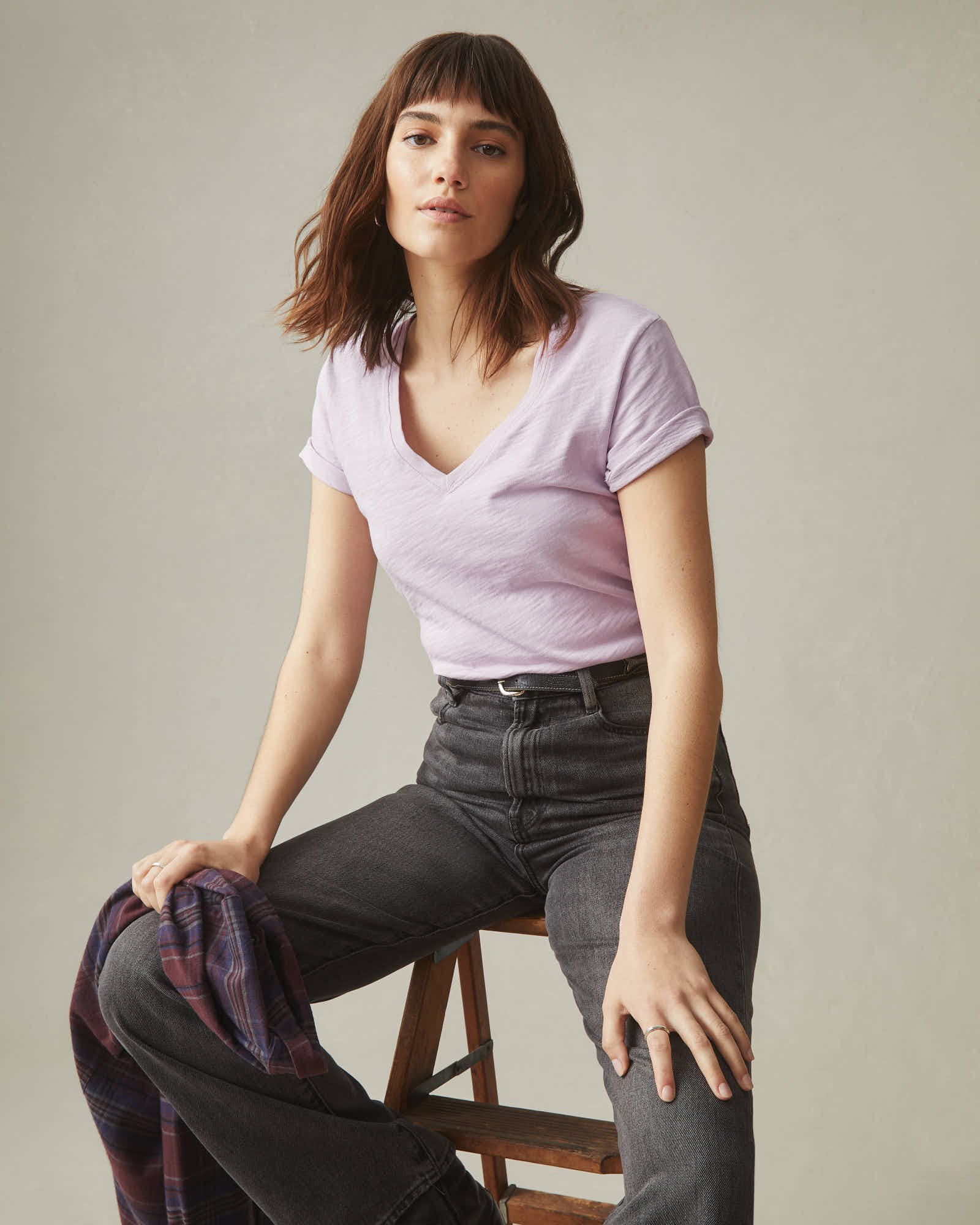 Women's Premium Slub V-Neck Tee - Lavender Frost - Image 4