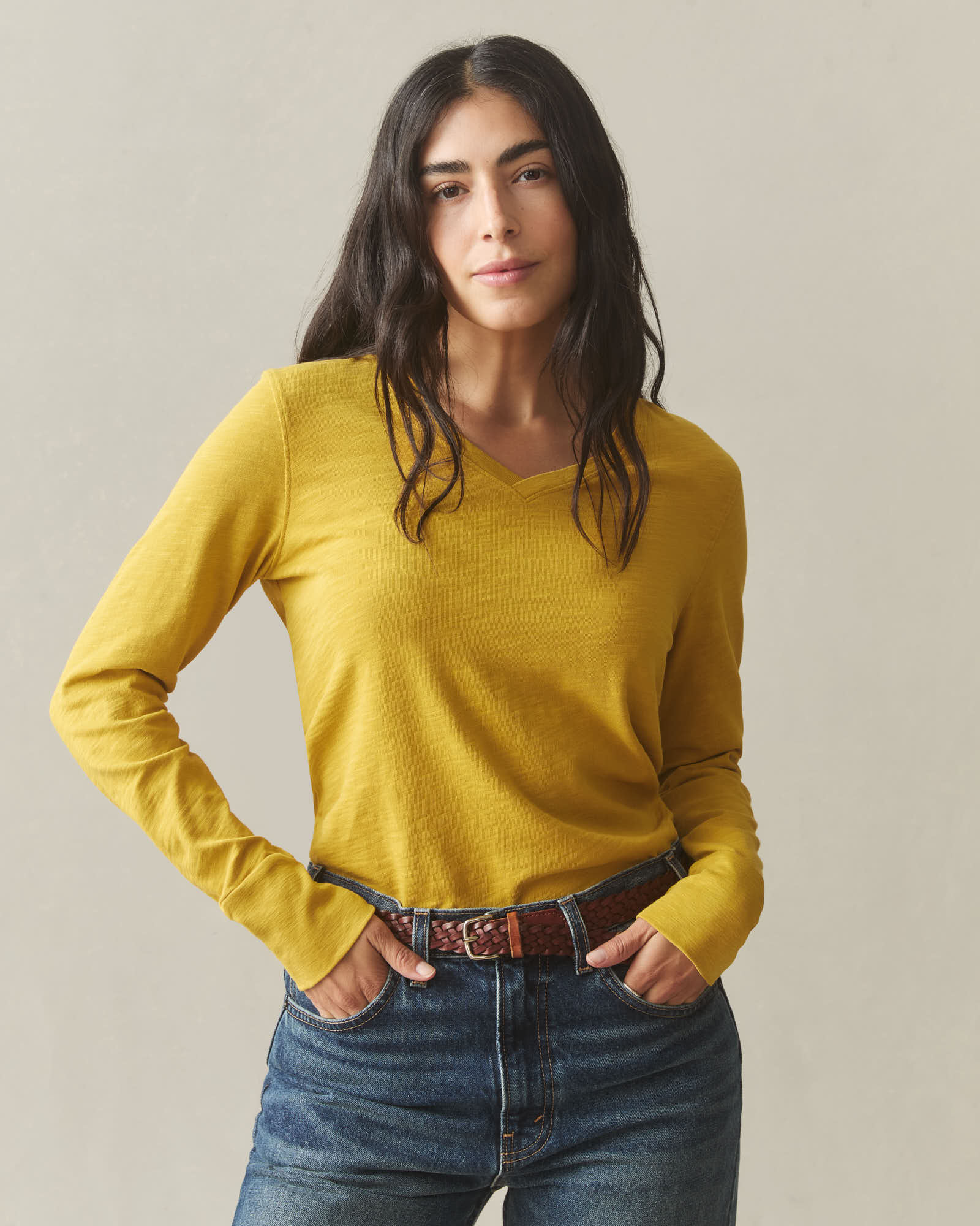 Women's Premium Slub V-Neck Tee Long Sleeve - Arrowwood - Image 2