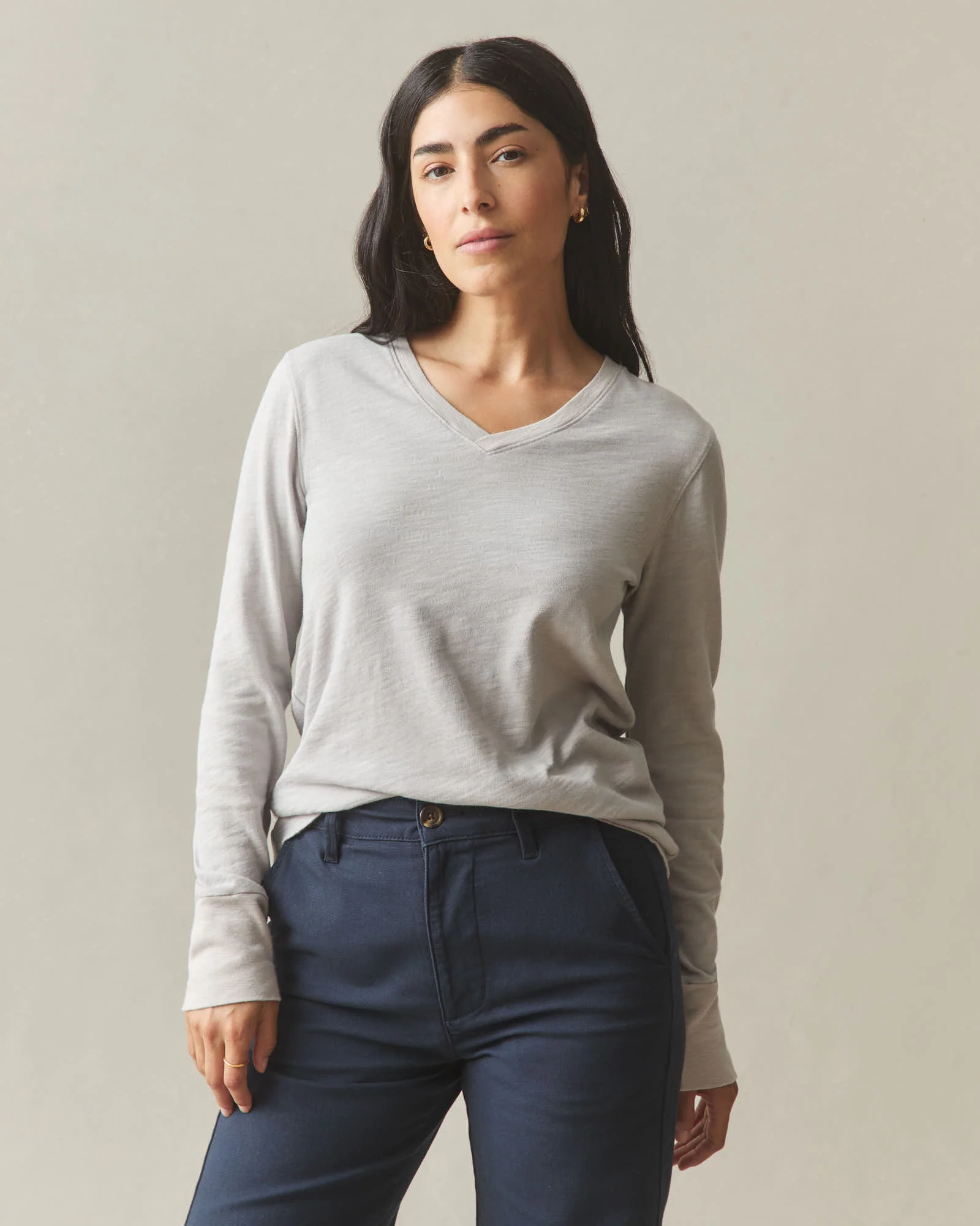 Women's Premium Slub Long Sleeve V-Neck Tee - Ashes of Roses - Image 2