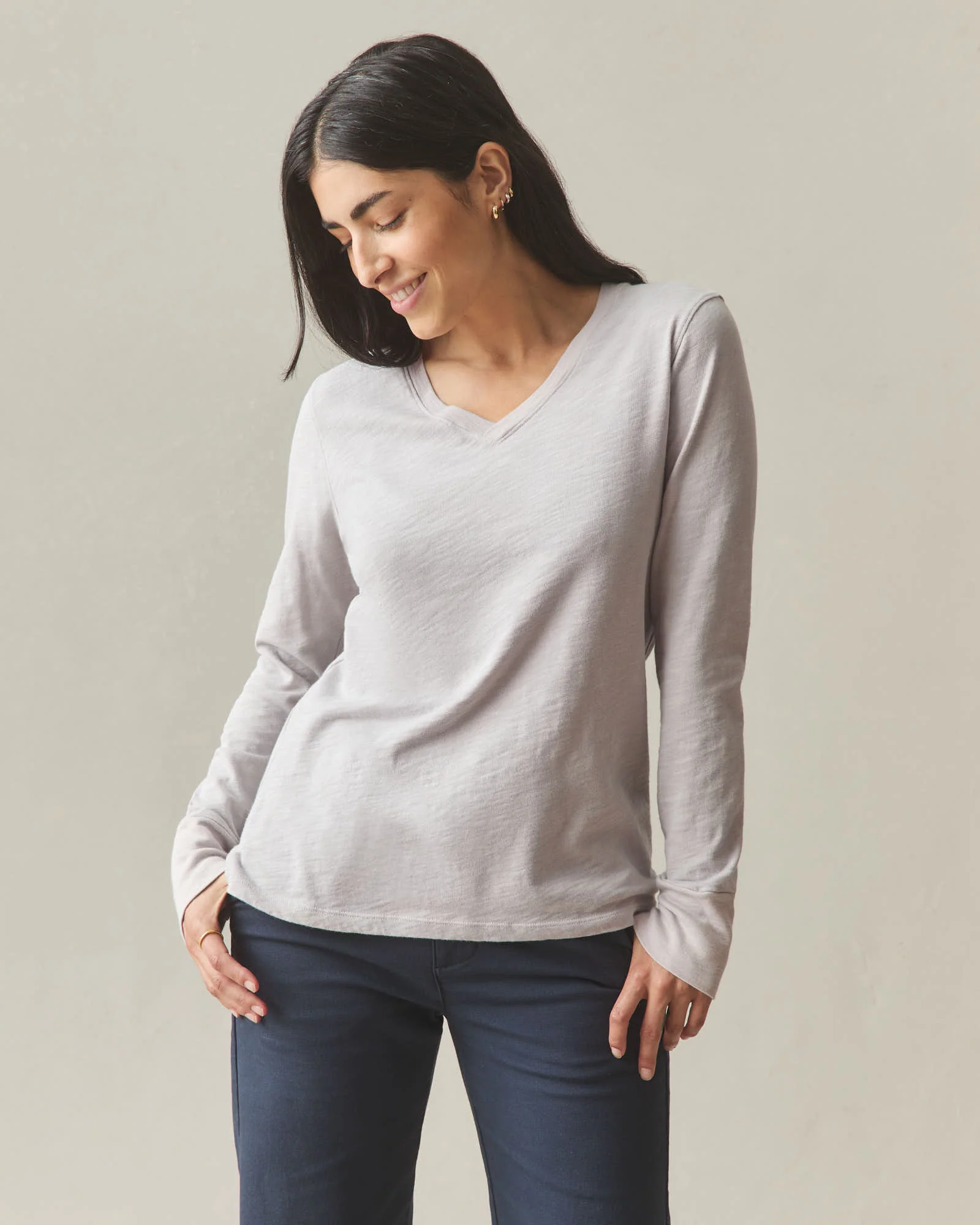 Women's Premium Slub Long Sleeve V-Neck Tee - Ashes of Roses - Image 3