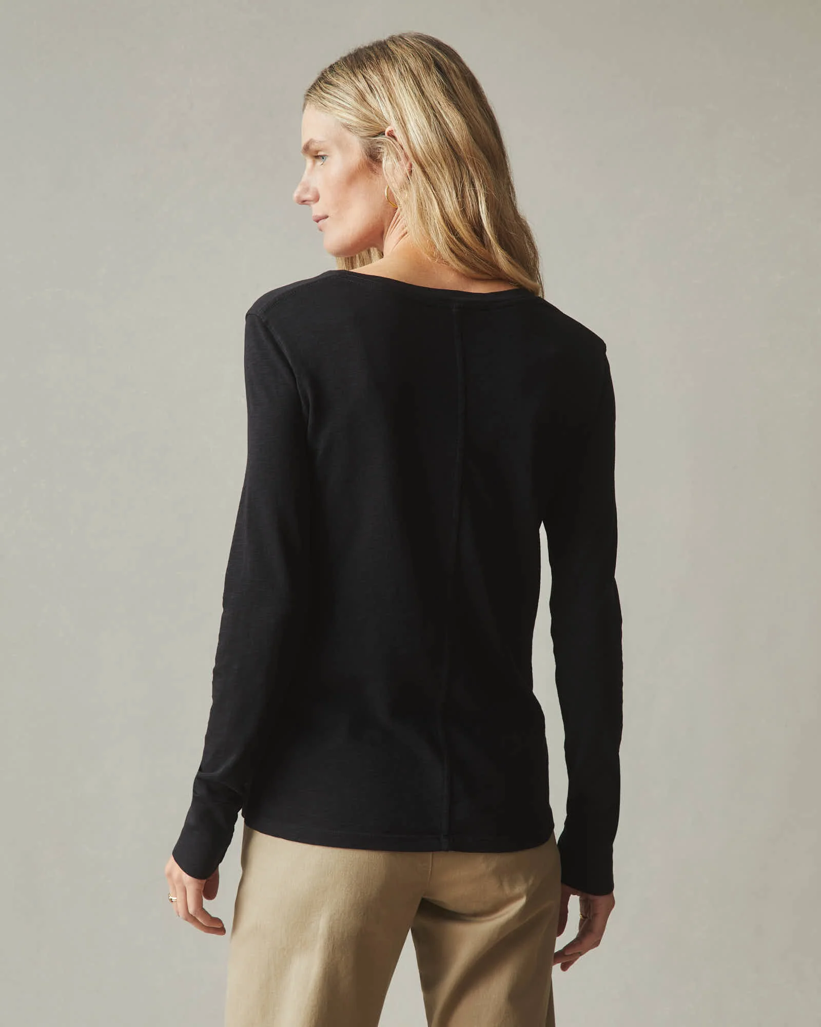 Women's Premium Slub Long Sleeve V-Neck Tee - Black - Image 3