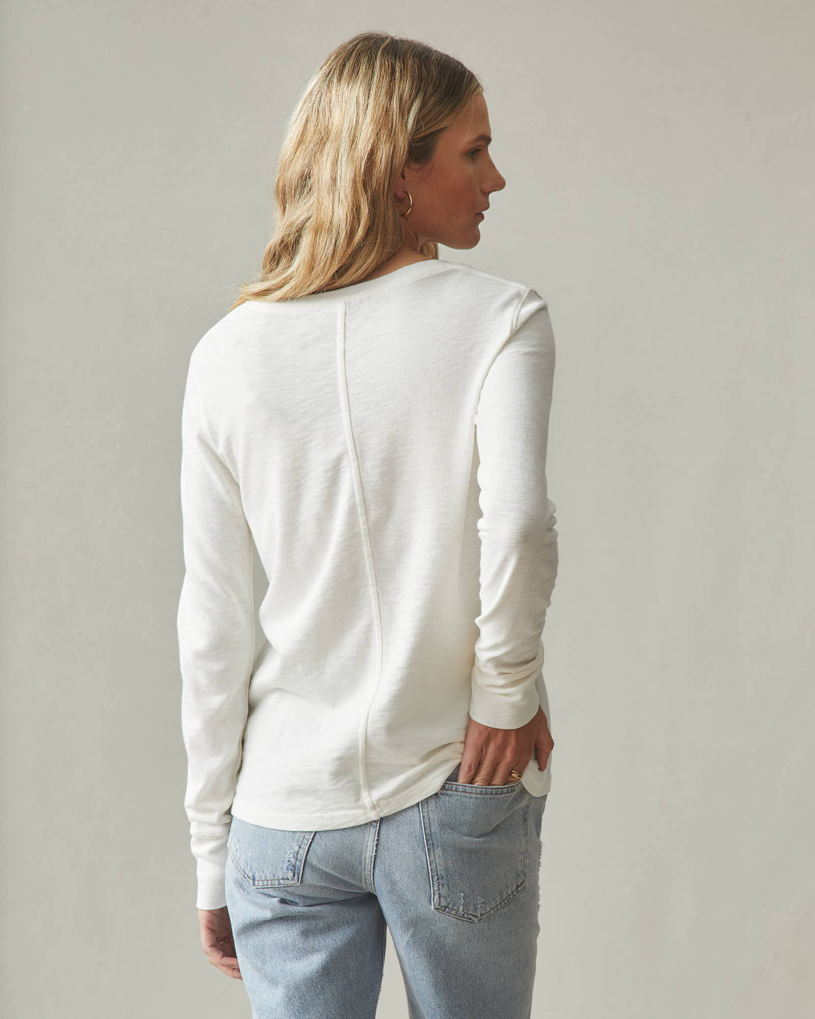 Women's Premium Slub Long Sleeve V-Neck Tee - Bone - Image 3