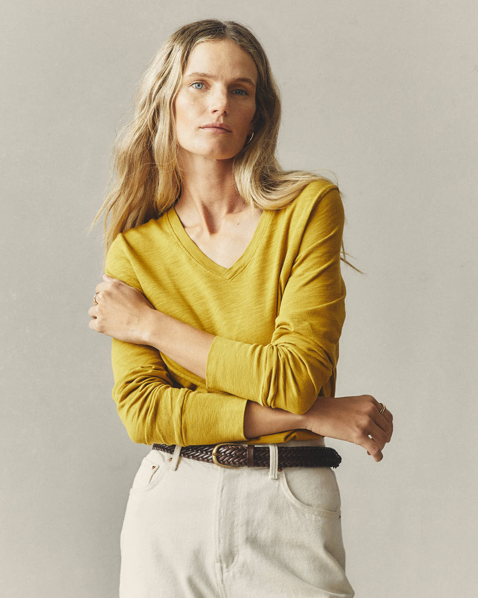 Women's Premium Slub Long Sleeve V-Neck Tee - Golden Palm - Image 6