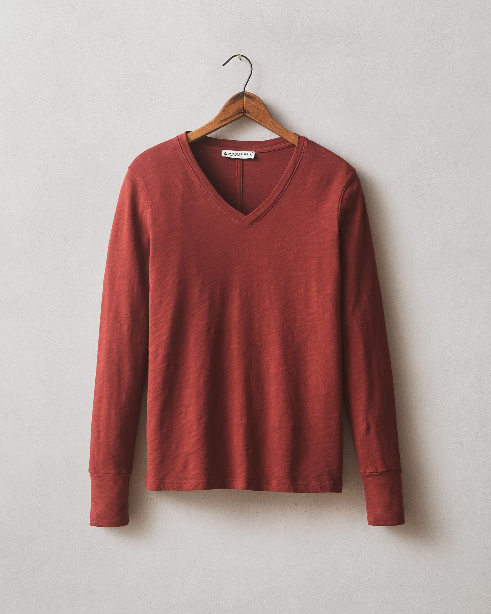 Women's Premium Slub Long Sleeve V-Neck Tee - Russet Brown
