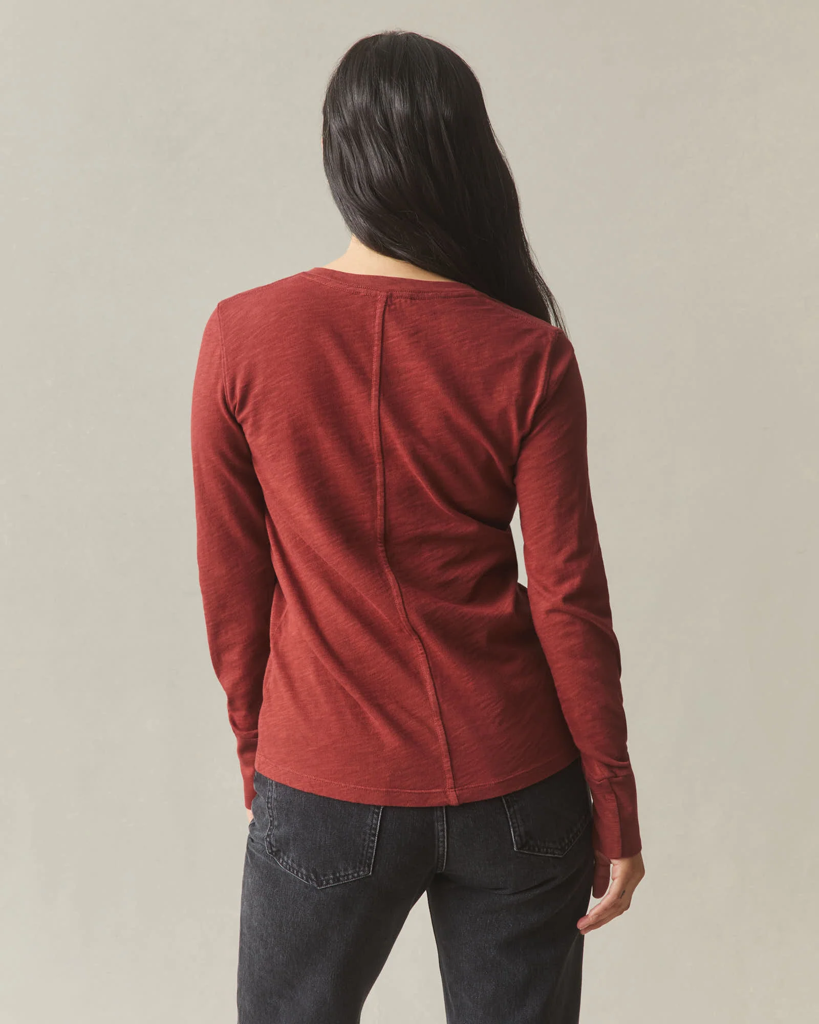 Women's Premium Slub Long Sleeve V-Neck Tee - Russet Brown - Image 4