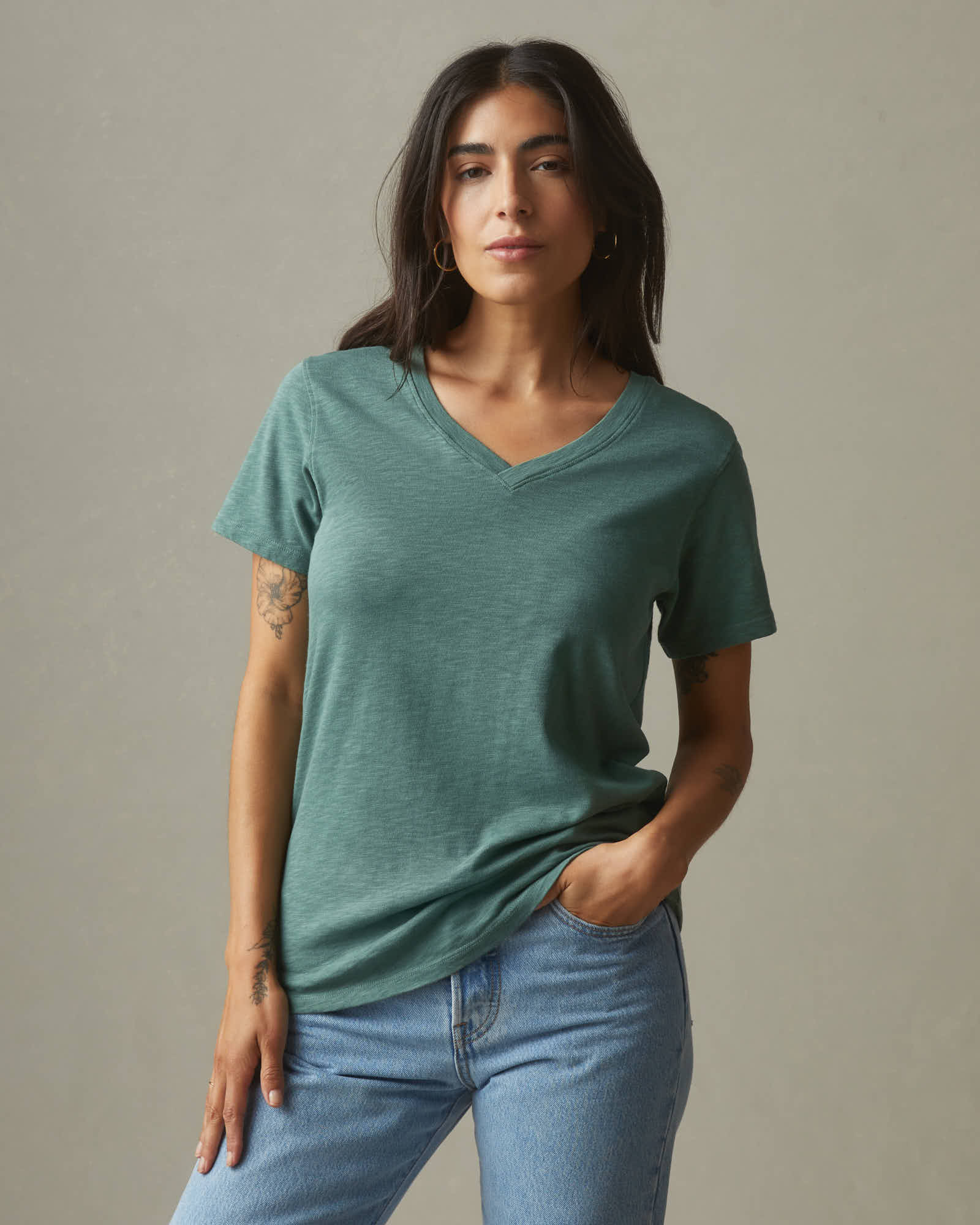 Women's Premium Slub V-Neck Tee - Sagebrush Green