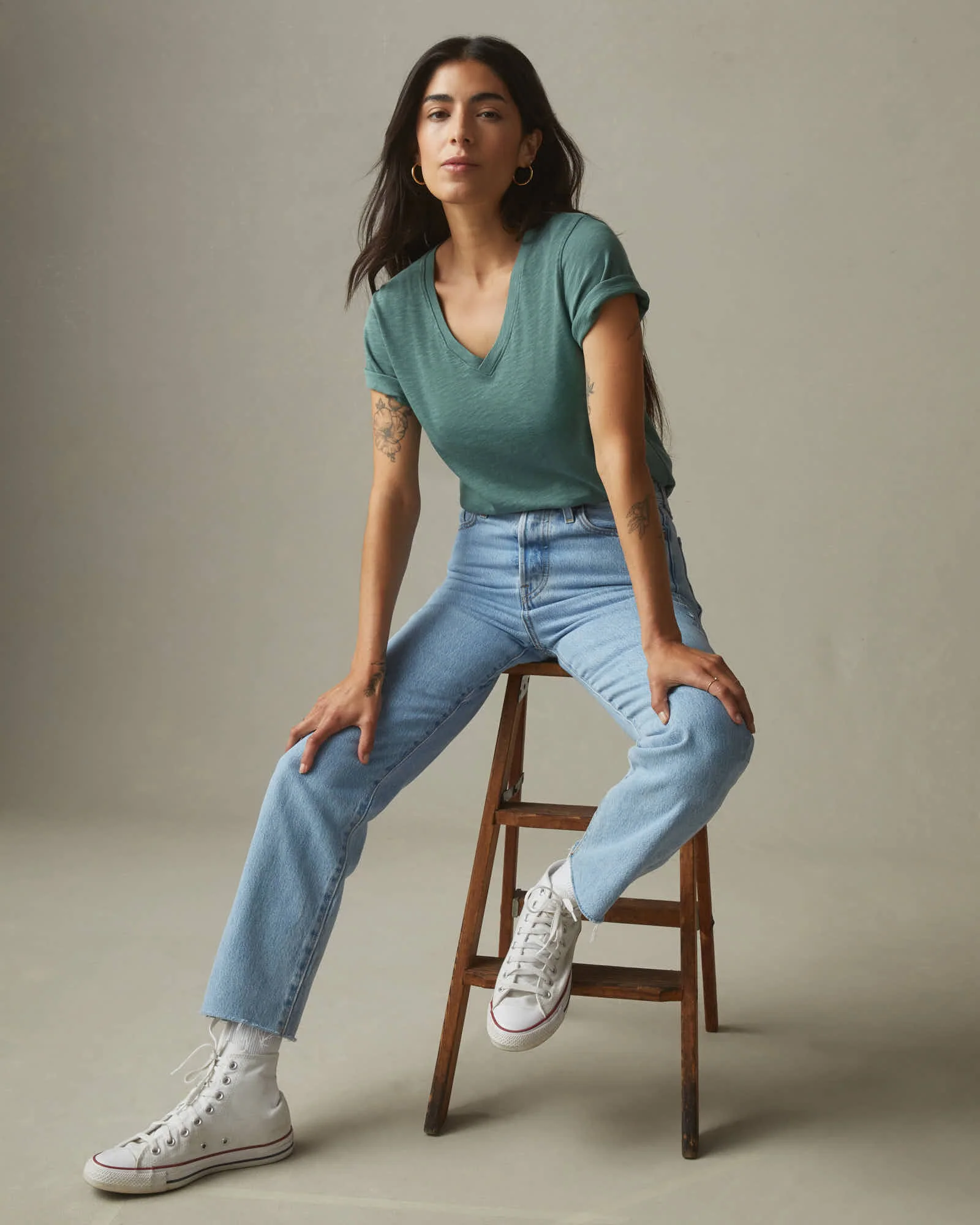 Women's Premium Slub V-Neck Tee - Sagebrush Green - Image 2
