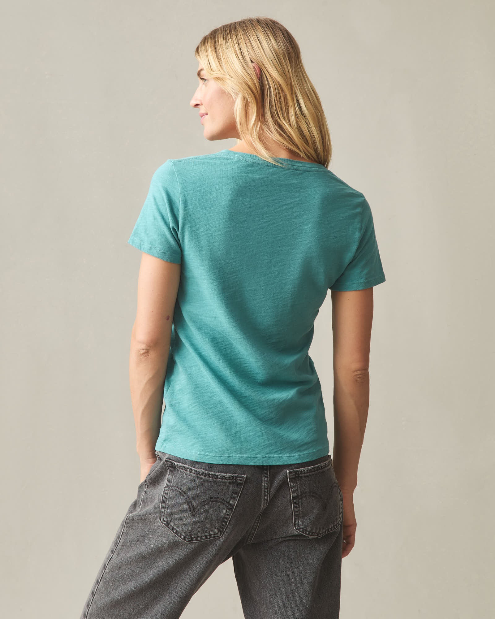 Women's Premium Slub V-Neck Tee - Teal - Image 4
