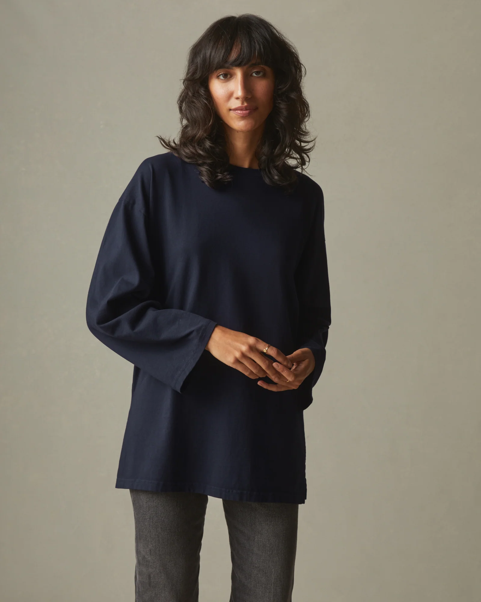 Women's Relaxed Cotton Long Sleeve Tee - Dress Navy