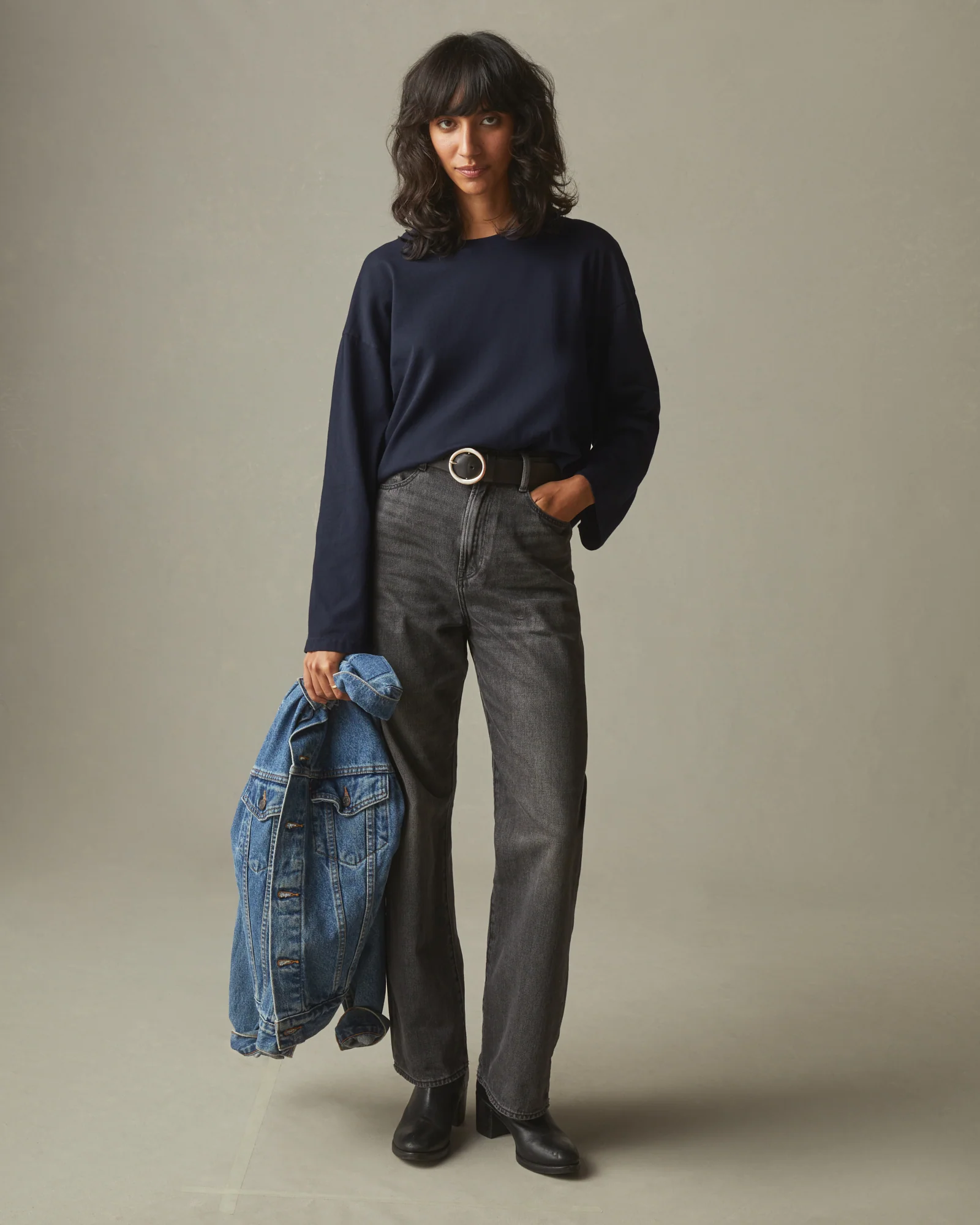 Women's Relaxed Cotton Long Sleeve Tee - Dress Navy - Image 4