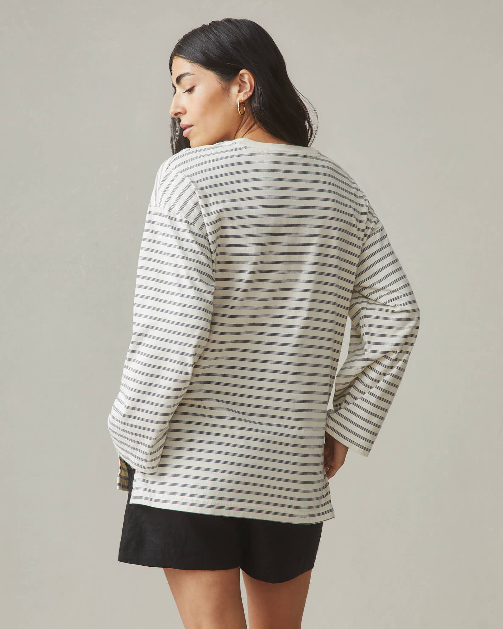 Women's Relaxed Cotton Long Sleeve - Striped - Flint Stone Stripe - Image 3