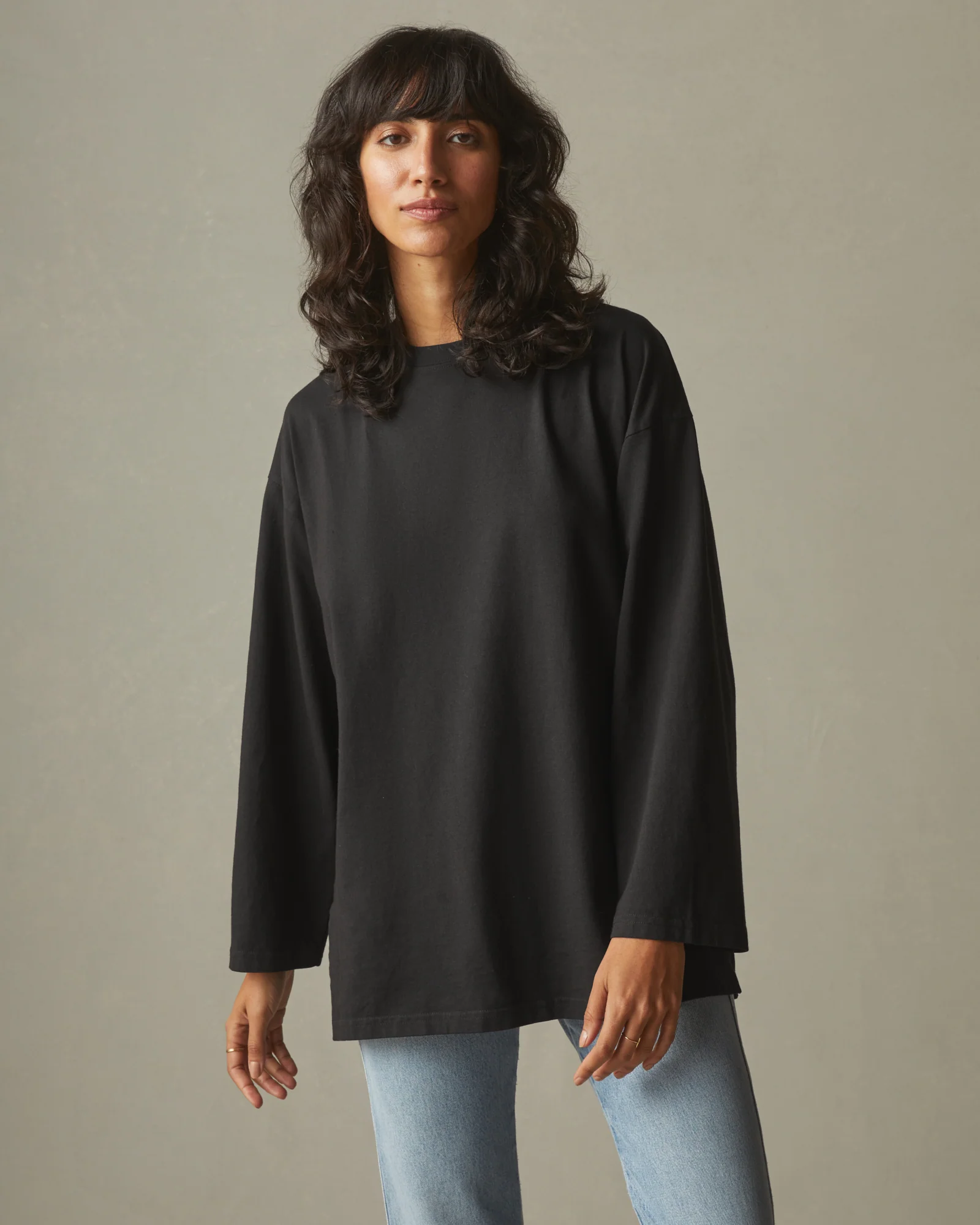 Women's Relaxed Cotton Long Sleeve Tee - Meteorite - Image 2