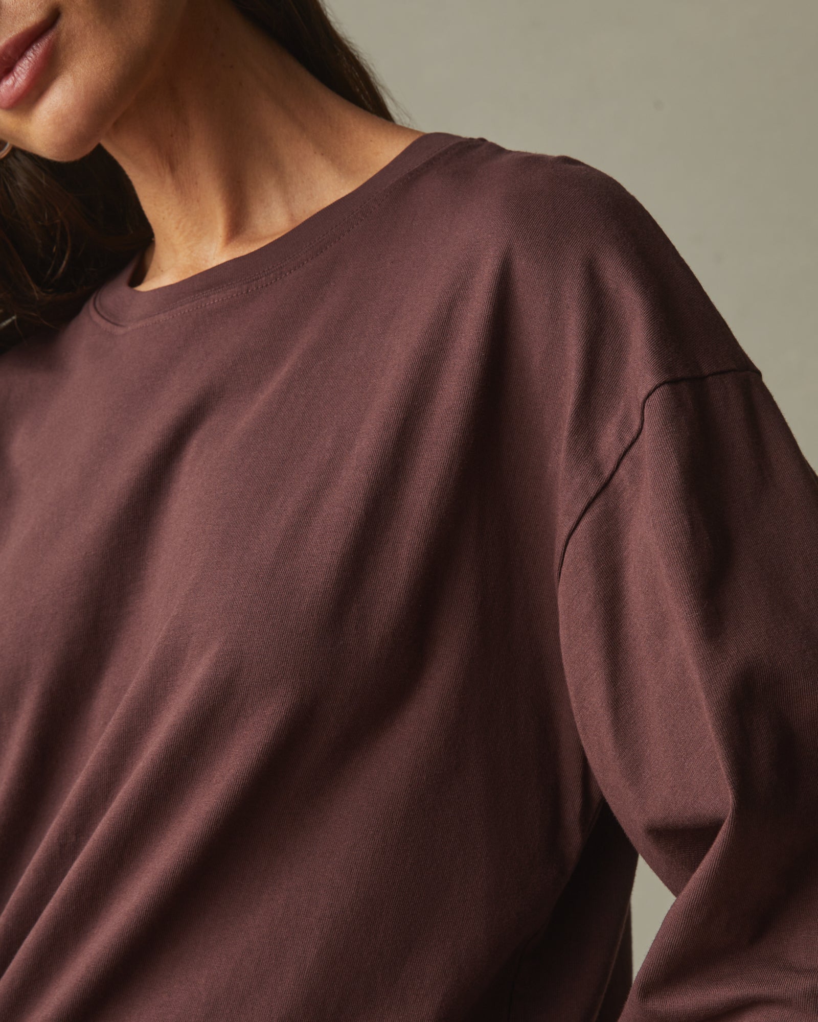 Women's Relaxed Cotton Long Sleeve Tee - Puce - Image 3