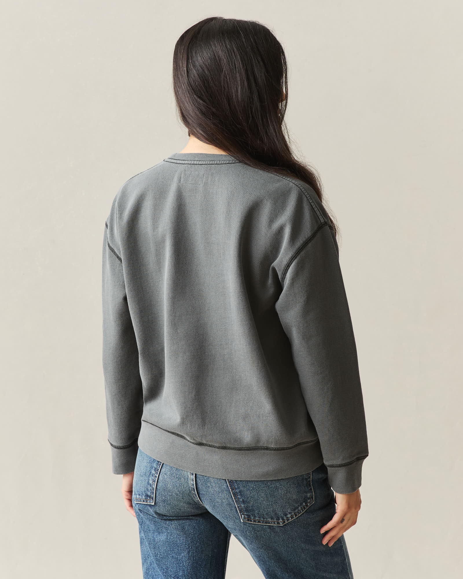 Women's Relaxed French Terry Crew - Grey Pinstripe - Image 3