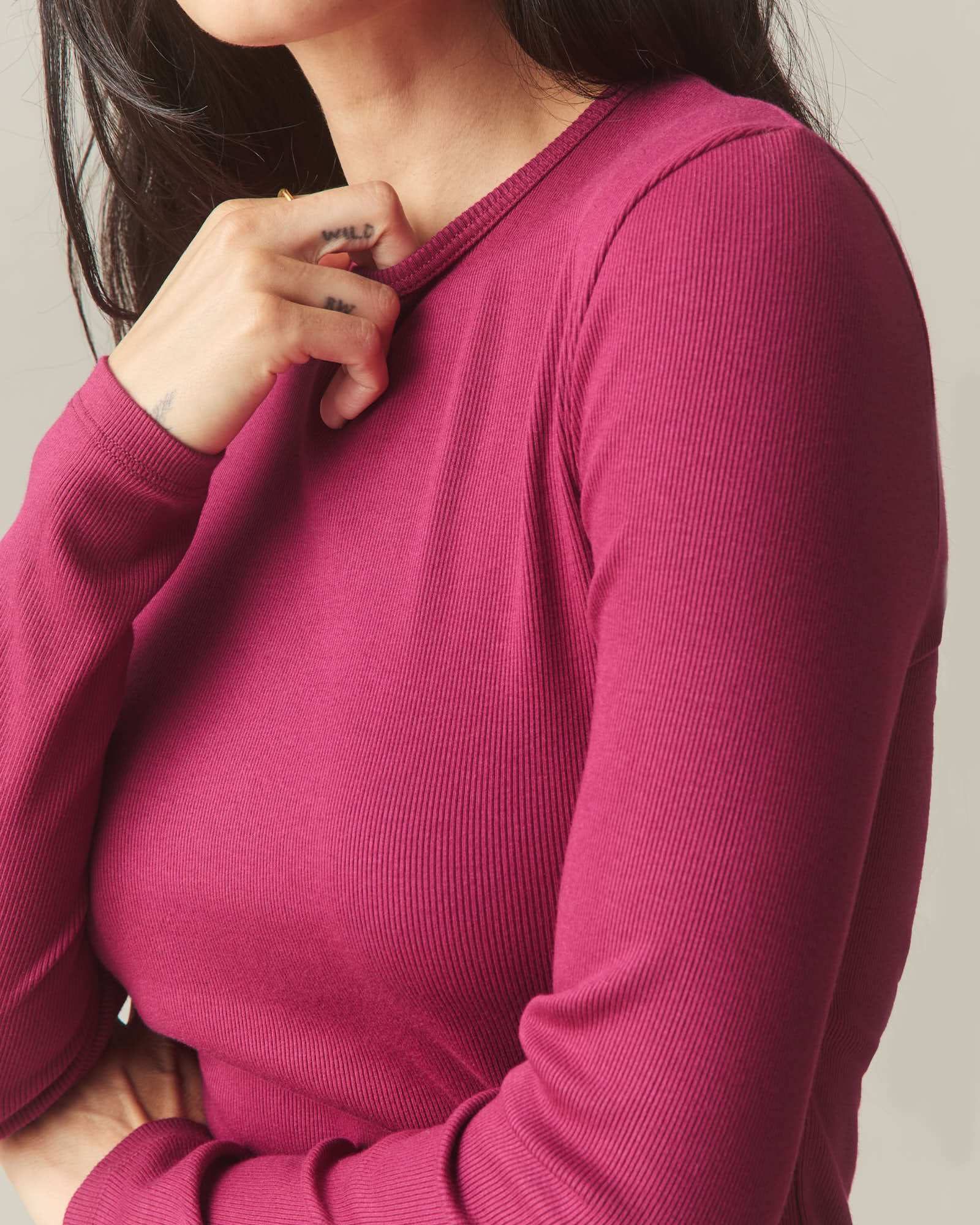 Women's Luxe Rib Crew Long Sleeve - Beet Red - Image 6