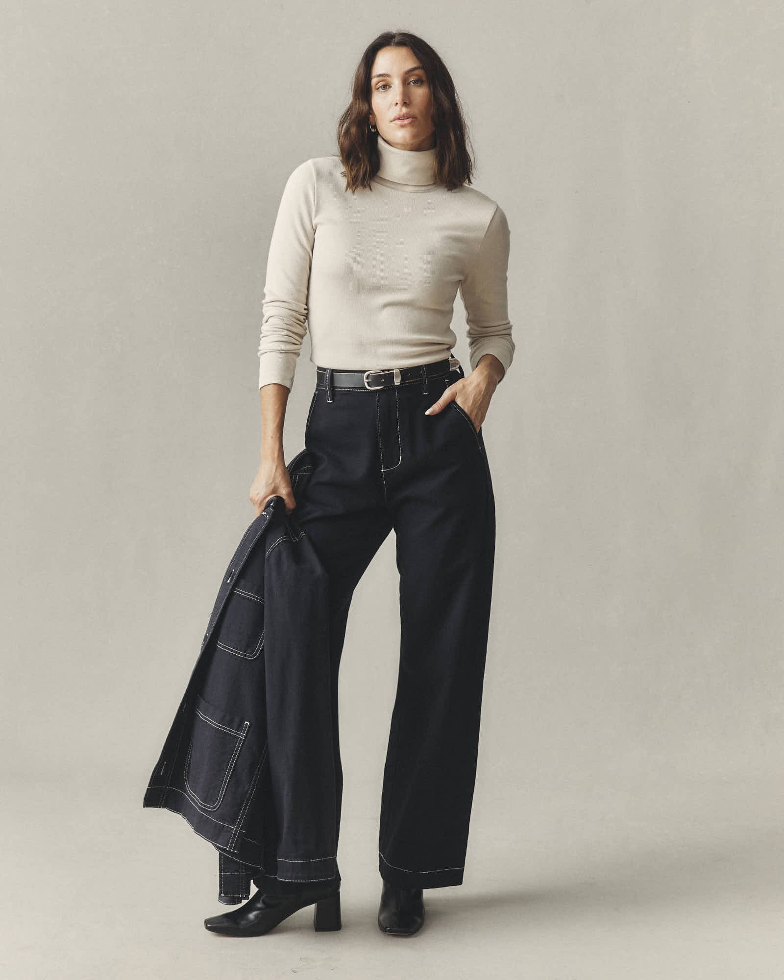 Women's Stretch Rib Turtleneck - Creme Brulee - Image 5