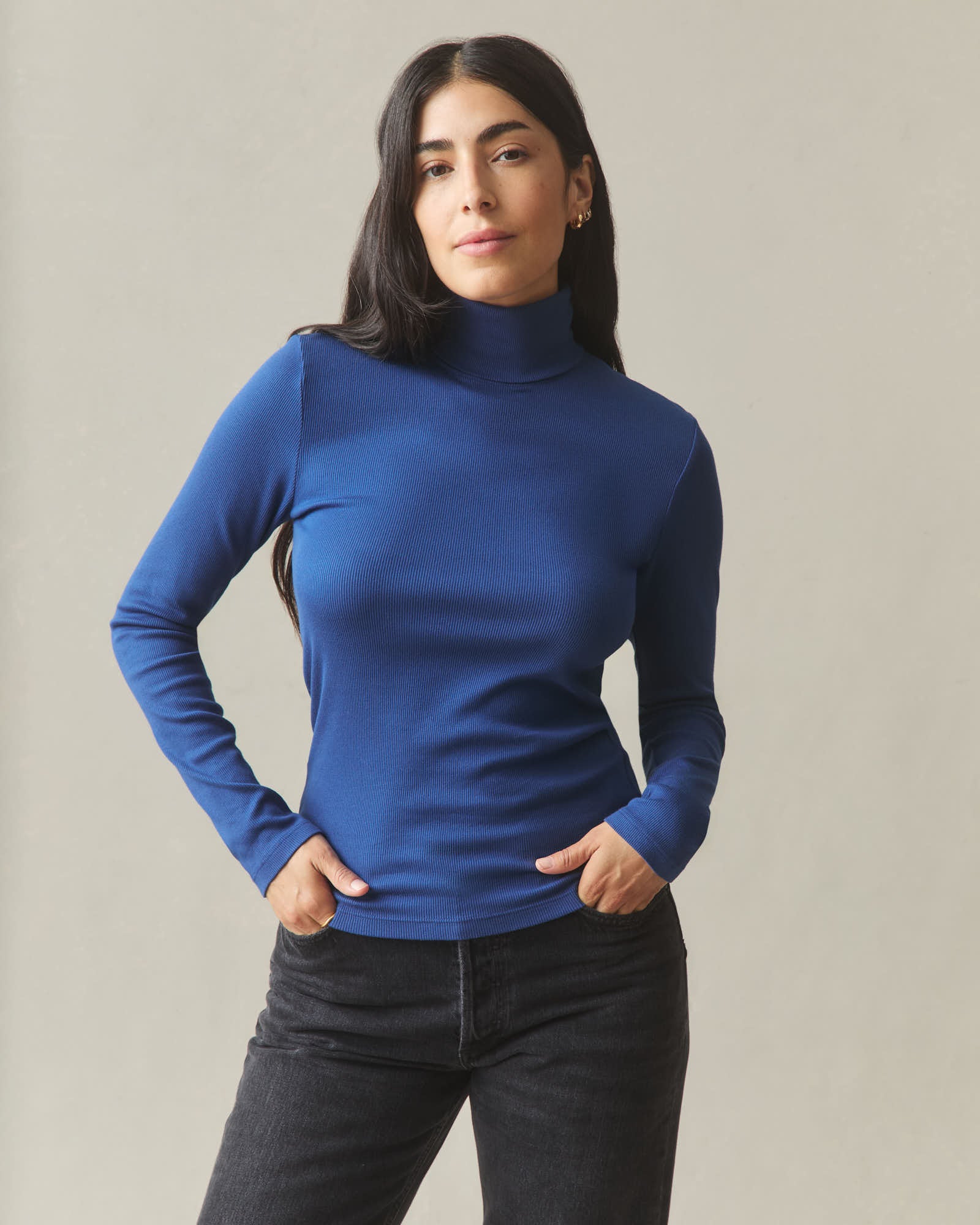 Women's Luxe Rib Turtleneck - Navy Peony - Image 2