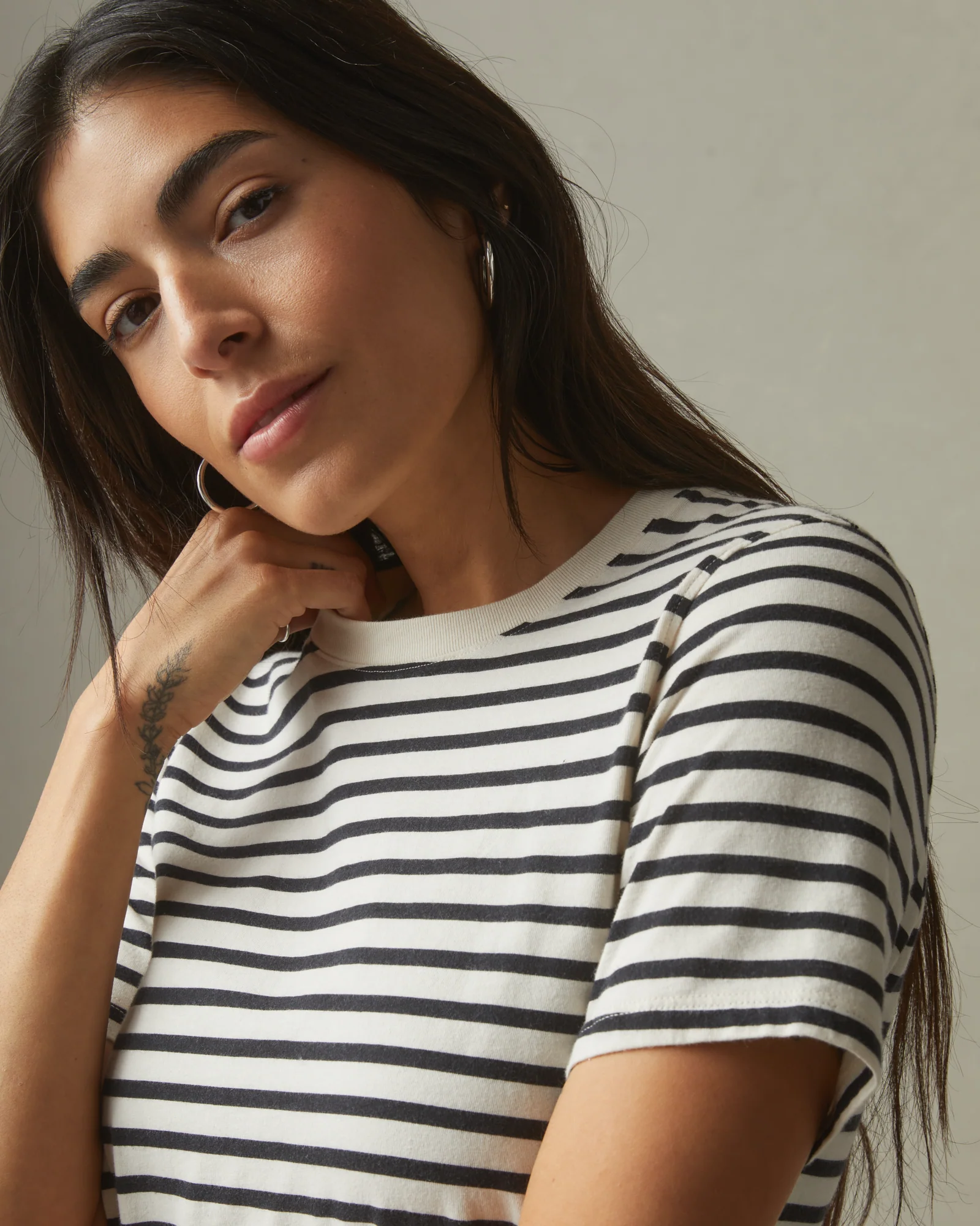 Women's Striped Classic Cotton Crew - Turtledove/Dark Navy - Image 4