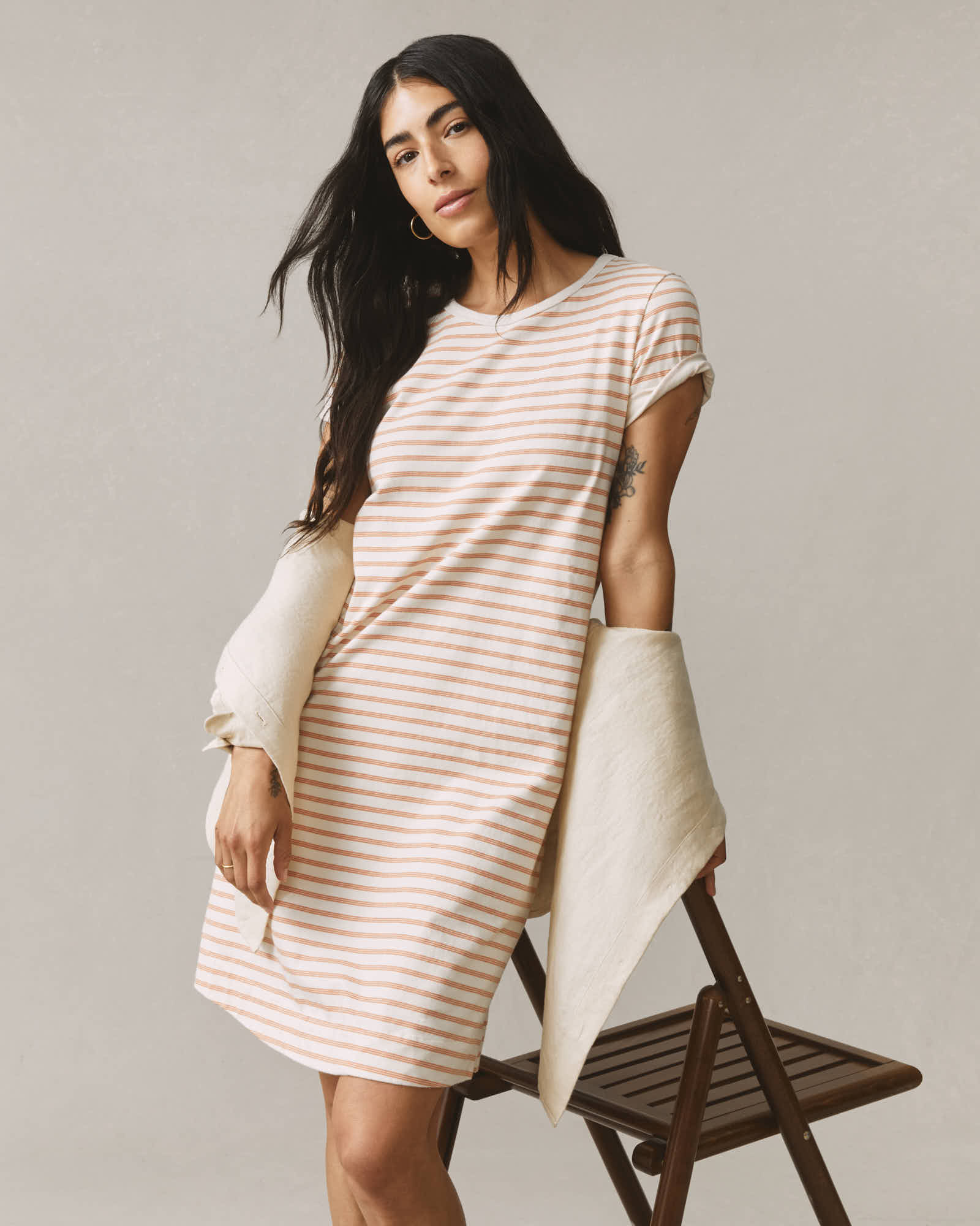 Women's T-Shirt Dress - Striped - Cork Stripe - Image 5