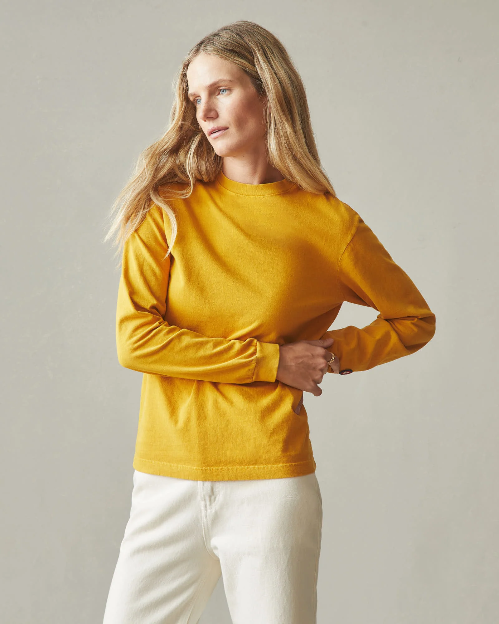 Women's Vintage Crew Long Sleeve Tee - Washed Golden Yellow - Image 5