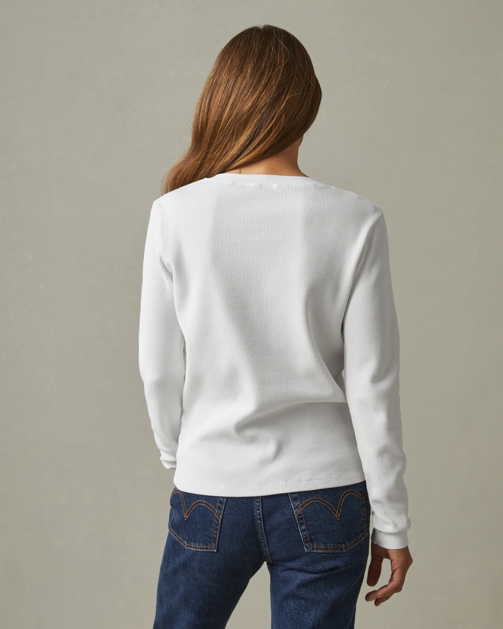 Women's Waffle Henley - White - Image 3